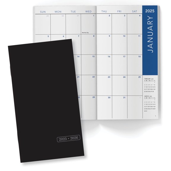 2-Year Monthly Pocket Planner/Pocket Calendar, 3.5"x6.5", 2025 - 2026: Weekly Planner / Weekly Agenda / Monthly Calendar Organizer (Black)