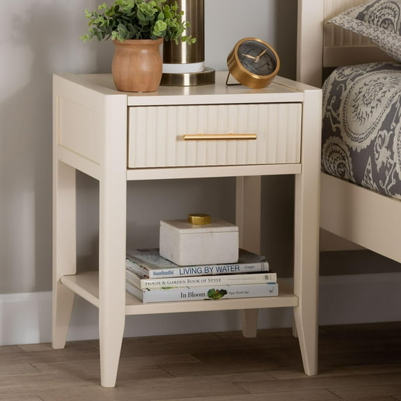 Baxton Studio Primrose Mid-Century Nightstand, 1-Drawer, Ivory