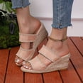thumbnail image 2 of Women's Espadrille Wedge Sandals Summer Open Toe Buckle Strappy Platform Wedge Shoes Comfortable Slip On Wedge Slides Khaki 38, 2 of 7