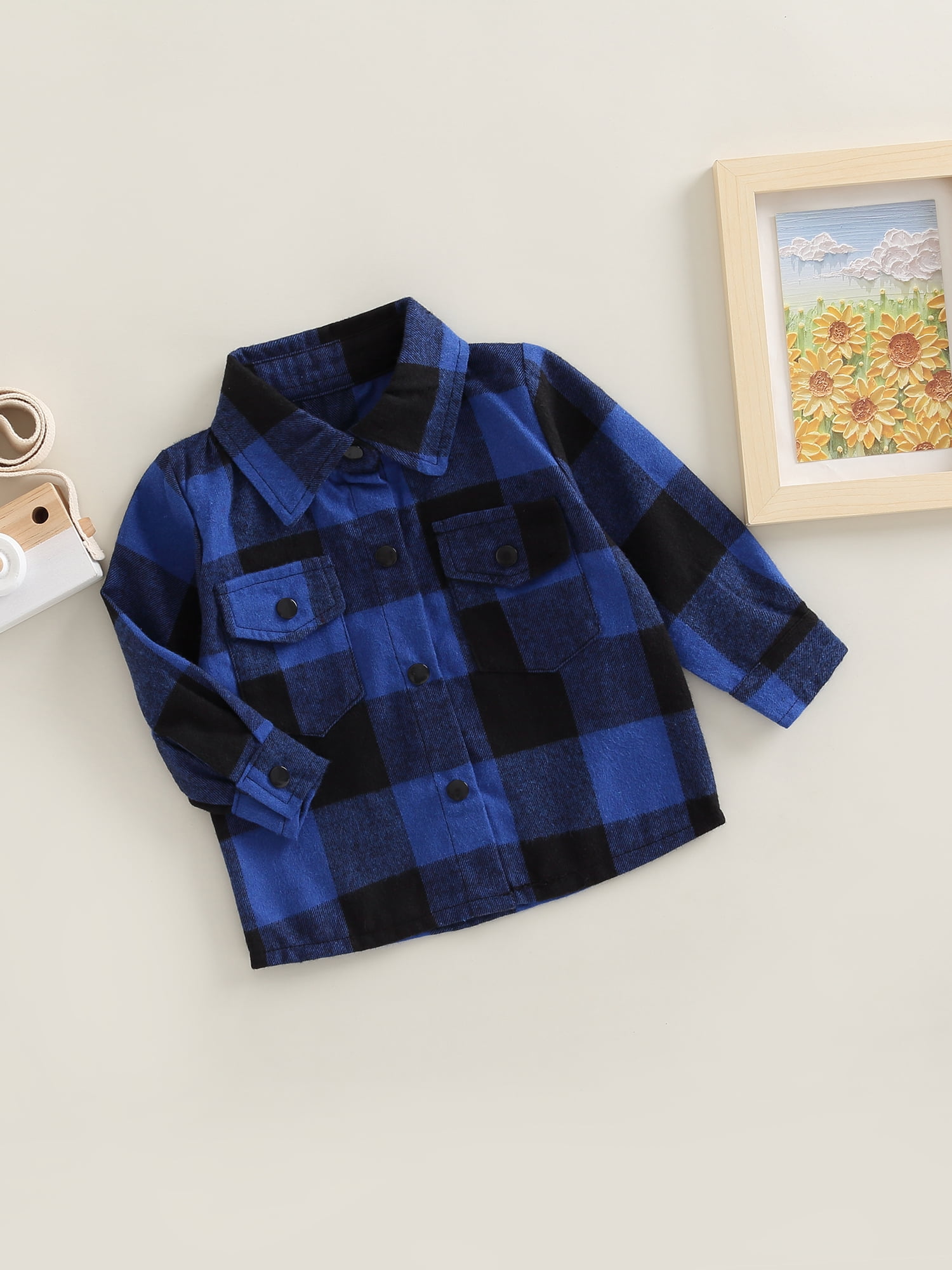Wybzd Toddler Baby Boys Girls Flannel Plaid Shirts Long Sleeve Lepel Button Down Back Letters Print Coat Tops Outwear Brown 1-2 Years, Infant Unisex