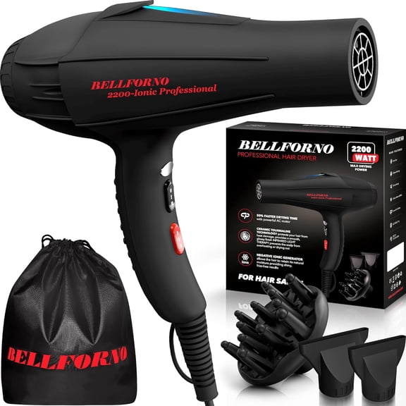 2200W Diffuser Hair Dryer for Curly and Wavy Hair Low Noise Negative Ionic Ceramic Technology Black