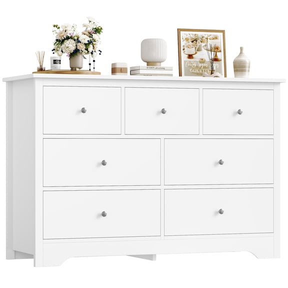 Homfa 7 Drawer White Dresser for Bedroom, Modern Chest of Drawer Wood Storage Cabinet for Entryway Living Room