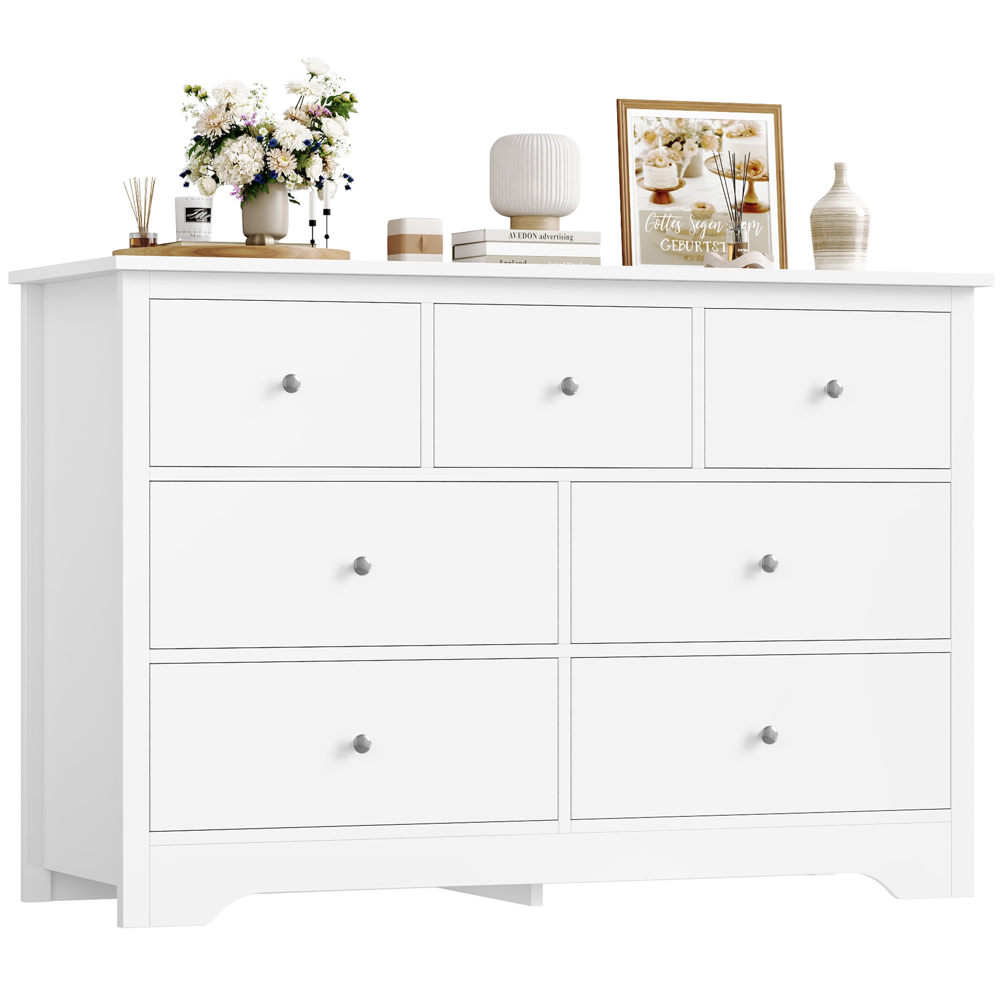 Homfa 7 Drawer White Dresser for Bedroom, Modern Chest of Drawer Wood Storage Cabinet for Entryway Living Room