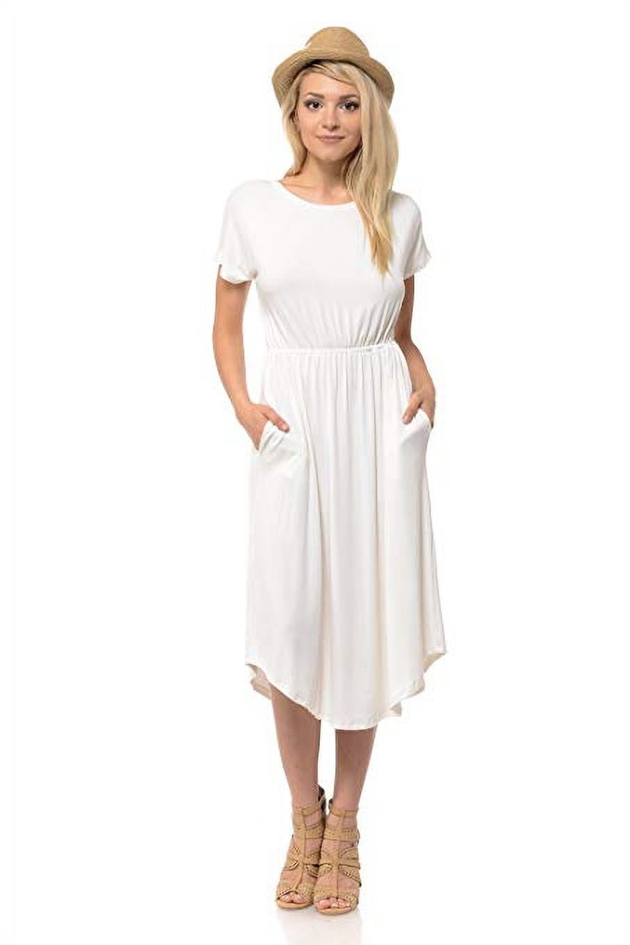 Short Sleeve Flare Midi Dress Pockets 