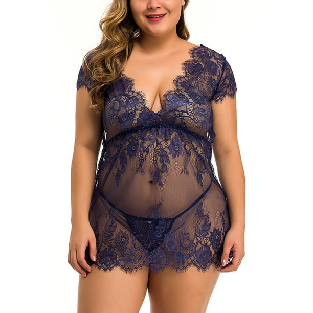 Plus Sexy Lingerie Sleepwear Lace Thongs Babydoll Nightwear - Walmart.com