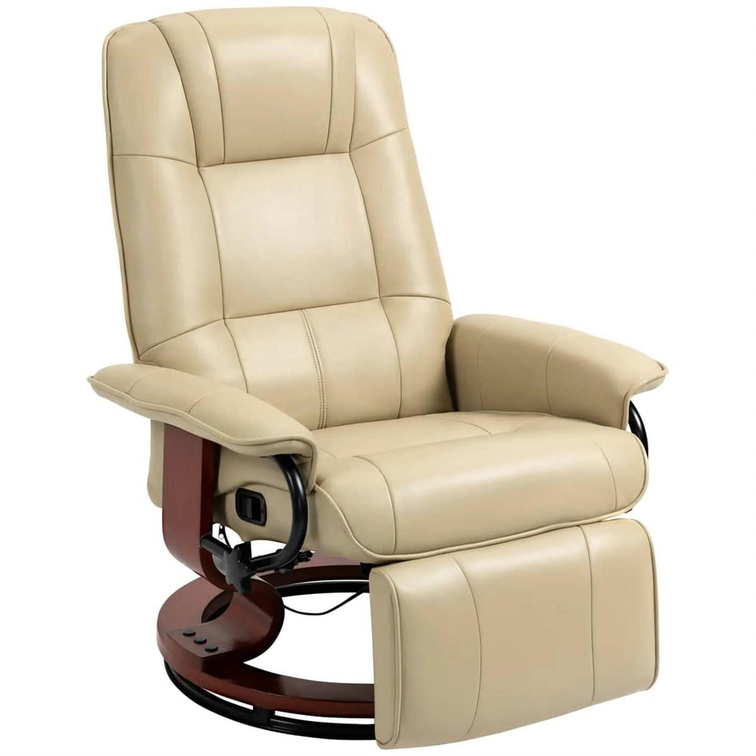 Demi Bonn 39" Faux Leather Swivel Recliner with Footrest, Armrest and Wooden Base for Living Room, Comfort High-Backed Sofa Chair, Beige