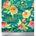 thumbnail image 1 of Soimoi Green Cotton Duck Fabric Leaves & Begonia Floral Printed Craft Fabric by the Yard 42 Inch Wide, 1 of 3