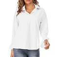 thumbnail image 4 of Women's Basic Button Down Shirts Collared Long Sleeve Plus Size Simple Stretch Formal Solid Casual Work Blouse Tee, 4 of 8