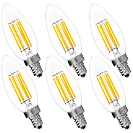 - 6-Pack Candelabra LED E12 Bulb, Luxrite, 6W LED Torpedo Bulb, 2700K Warm White, 650 Lumens, 60W Candelabra Bulb LED, E12 Candle Base, UL Listed