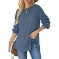 thumbnail image 3 of Fashnice Hauts pour Femmes Chandail en Molleton Col Rond Manches Longues Chandail Doux Automne Chandails en Molleton Bleu Paon TP, 3 of 6