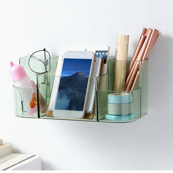 Tgbvmt Wall Mounted Clear Cosmetic Storage Box Vanity Organizer Makeup Shelf Lipstick Brush Holder Bathroom Washstand Shelving Wall Hanging Beauty Essentials Storage Organizer Home Vanity Solution