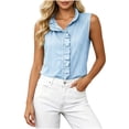 thumbnail image 3 of Feancey Sleeveless Work Shirts for Women Ruffled Trim Stand Collar Summer Tank Tops Lightweight Loose Fit Casual Blouses Dressy Trendy Going Out Tank Top Light Blue M, 3 of 7