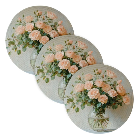 BZSMCE Mats for Pots,Pans Place Cute Blush Roses Painting Simple Style Pattern Pot Mats