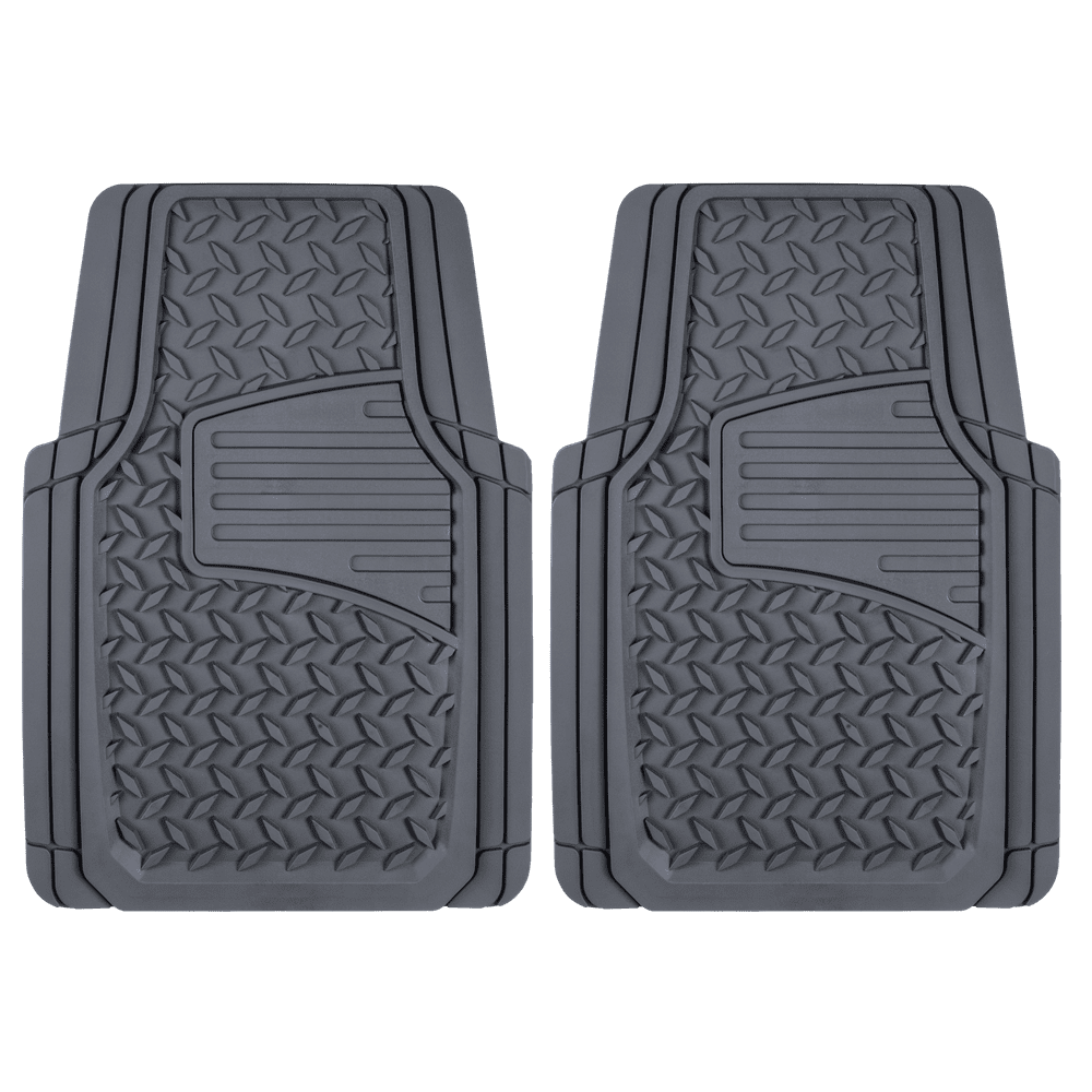 Auto Drive 2PC Rubber Floor Mats Diamond Plate Gray All Weather