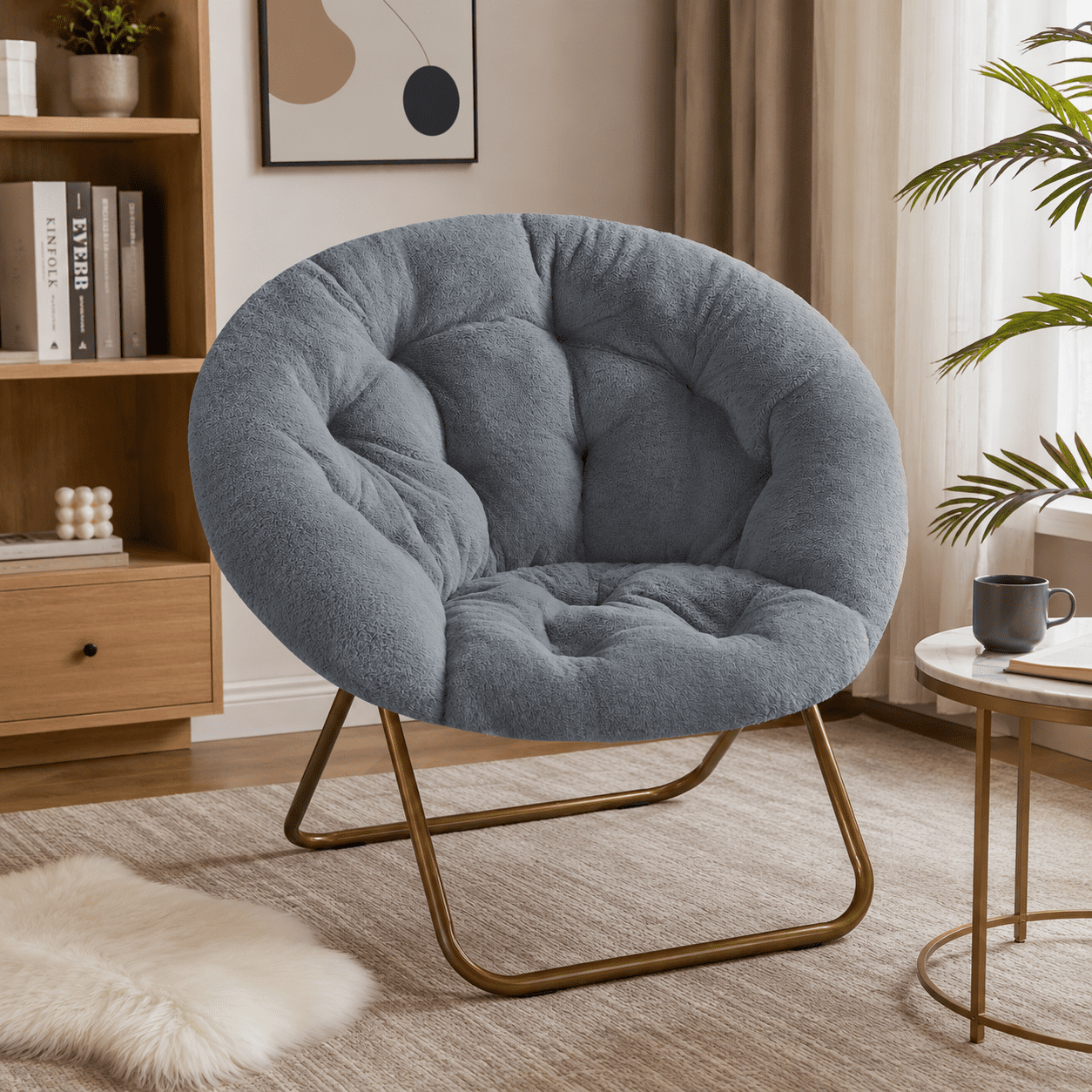 GIANNA Faux Fur Saucer Chair - Foldable Design - Walmart.com