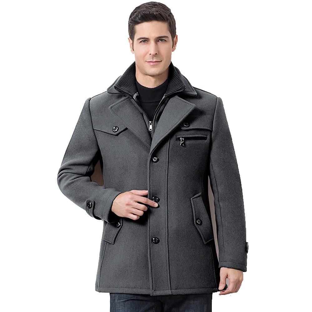 Mens Winter Thickened Warm Woolen Coat Solid Color Business Casual ...