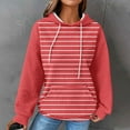 thumbnail image 2 of QATAINLAV Stripe Hooded Sweatshirts Womens Long Sleeve Hoodies Casual Waffle Knit Pullover Tops Outdoor Sweat Shirts with Pocket Prime Sales Today Watermelon Red XL, 2 of 7