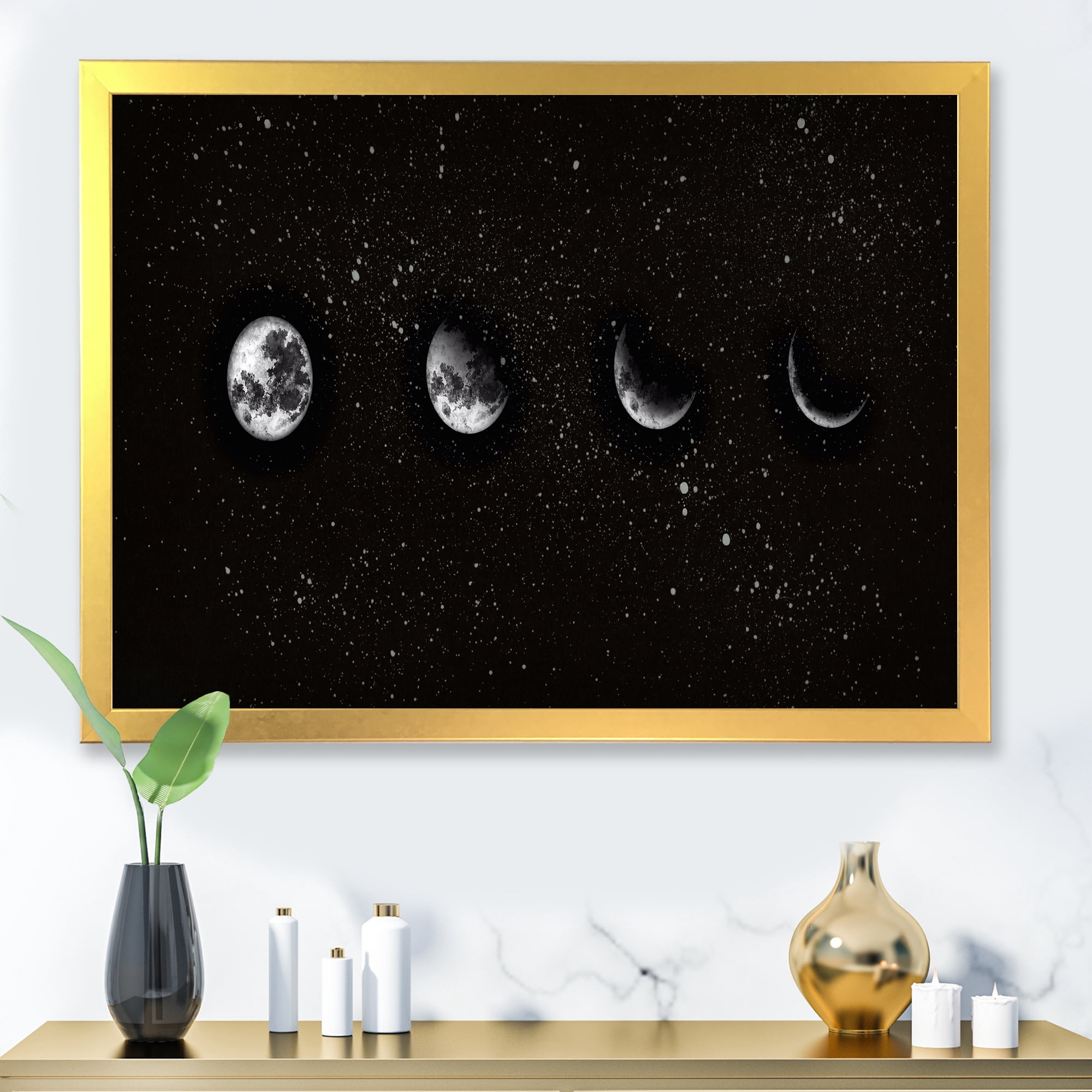 Designart 'The Night Sky With Moon Phases' Modern Framed Art Print