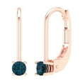 thumbnail image 2 of Rose Solid Solid Gold Drop Stud Everyday Dainty Earrings - 0.2 Ct Brilliant Round Cut Dangle Natural London Blue Topaz 14K, Everyday Dainty Earrings Lever Back, 2 of 7