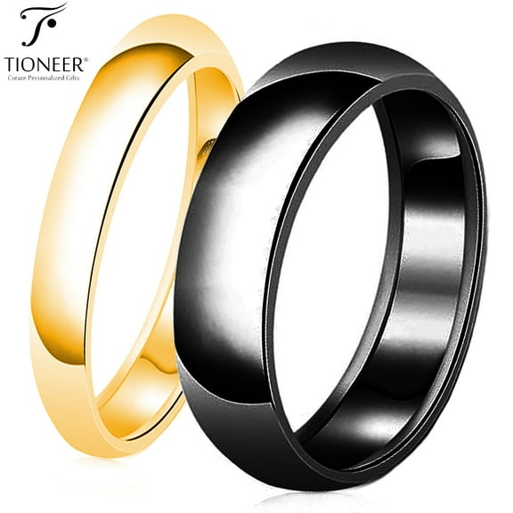 Tioneer Sterling Silver 925 Gold / Black Rhodium Plated Wedding Band Promise Ring CZ Comfort Fit 3mm - 8mm