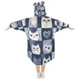 thumbnail image 2 of FORMRS Wearable Blanket Hoodie with Sleeves for Kids Cozy Flannel Sweatshirt, Blue Cats and Hearts, 2 of 7