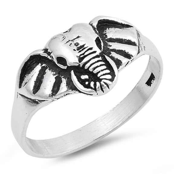 Elephant Head Face Animal Statement Ring 925 Sterling Silver Band Jewelry Female Male Unisex Size 6
