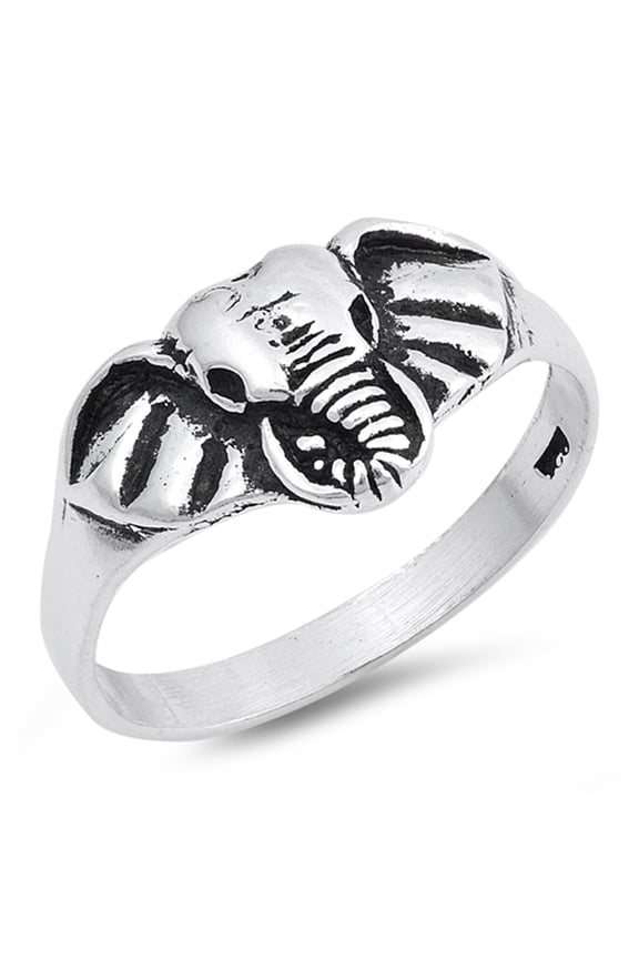 Elephant Head Face Animal Statement Ring 925 Sterling Silver Band Jewelry Female Male Unisex Size 8
