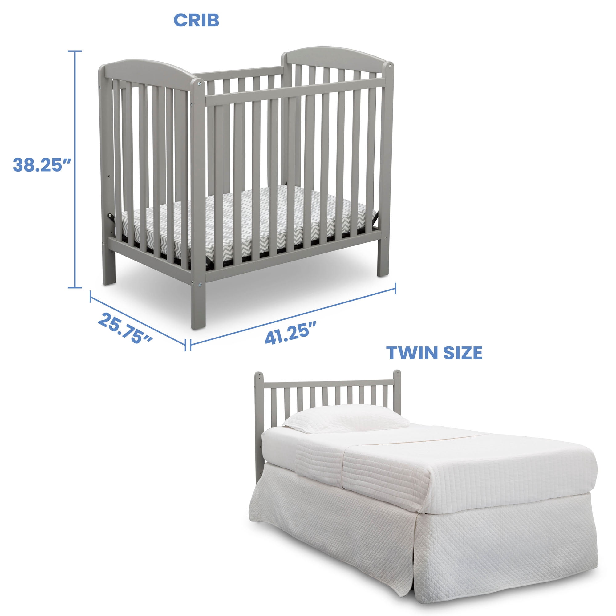 Delta Children Gateway Mini Convertible Baby Crib with 2.75-inch Mattress, Grey