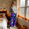 thumbnail image 4 of Trgacdwlo Fuzzy Halloween Pj Pants for Women Funny Ghost Graphic Wide Leg Fleece Pj Pants Women Elastic Waist Winter Cozy Warm Lounge Bottoms, 4 of 6