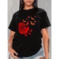 thumbnail image 1 of Rose Rouge avec Papillons - T-Shirt de Jardinier Fleurs Rose Imprimé Col Rond T-Shirt, T-Shirts Graphiques pour Femmes, T-Shirt Décontracté à Manches Courtes pour Printemps & Été, Vêtements pour Femmes, 1 of 5