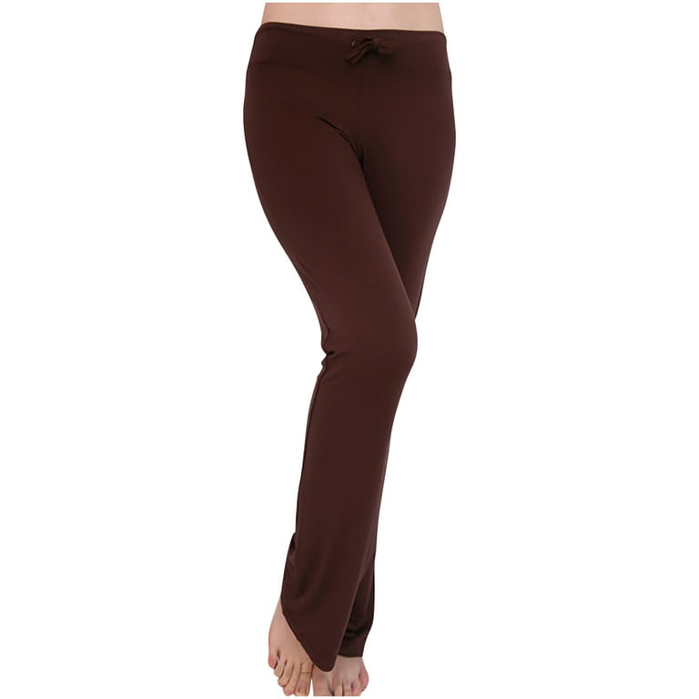 DeHolifer Wide Leg Yoga Pants for Women Loose Comfy Flare Sweatpants with  Pockets High Waist Stretch Pants Regular Fit Trouser Pant Brown L