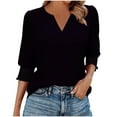 thumbnail image 2 of Agkizg Womens Fall Clothing Plus Size Womens Tops Long Sleeve Blouses Solid Color V-Neck 3/4 Sleeve Elastic Cuff Loose Fitting Top for Fall Winter Casual Wear M, 2 of 5