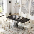 thumbnail image 2 of 71'' Modern Black Dining Table with Sintered Stone Rectangle Tabletop and Gray Steel Wire Drawing Base,Marble Dining Table My Lux Decor Round, 2 of 9