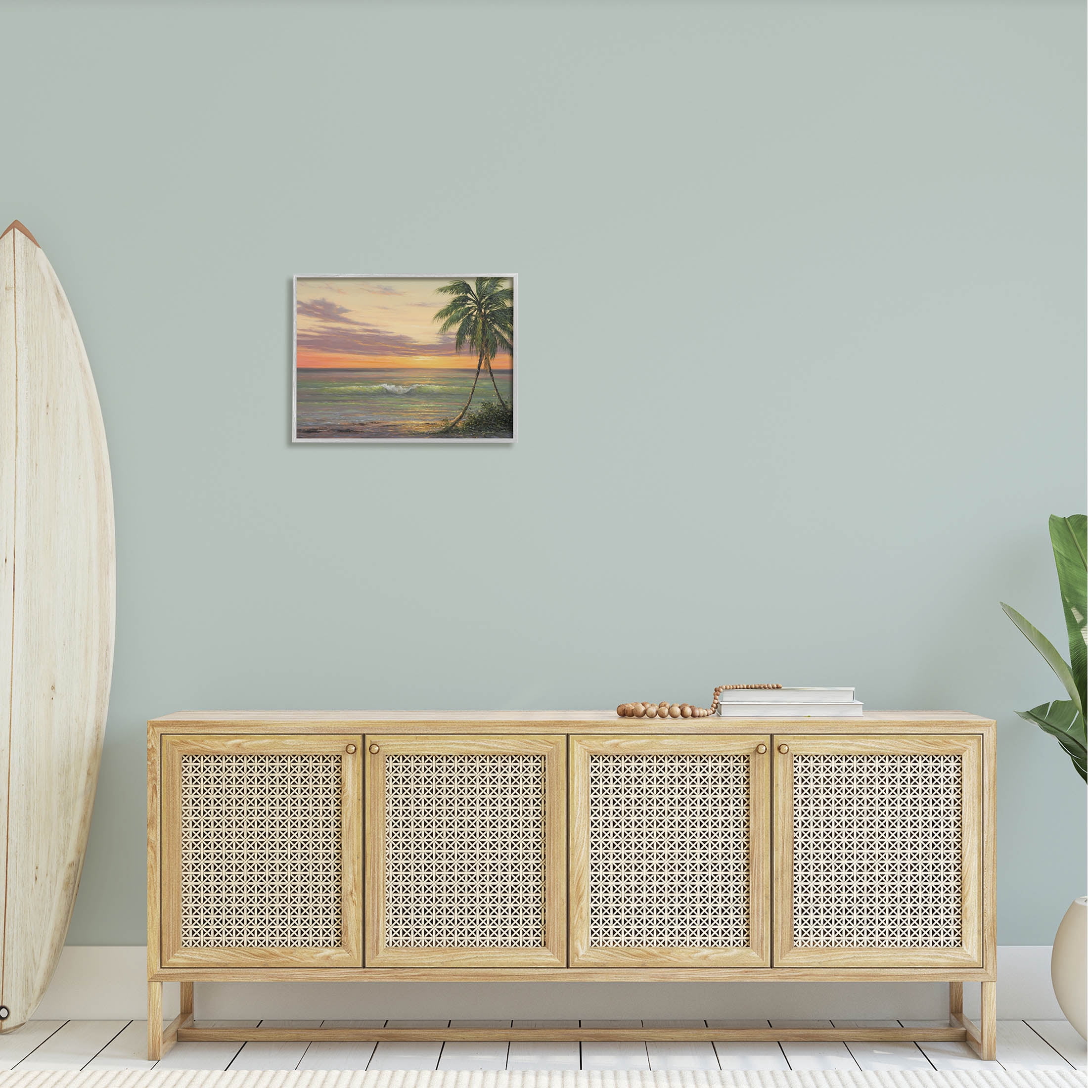 Tropical Ocean Waves Beach Coastal Painting Gray Framed Art Print Wall Art
