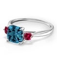 thumbnail image 3 of Gem Stone King 10K White Gold London Blue Topaz and Red Created Ruby 3 Stone Engagement Ring for Women (2.15 Cttw, Cushion 7MM, Gemstone November Birthstone, Size 7), 3 of 5