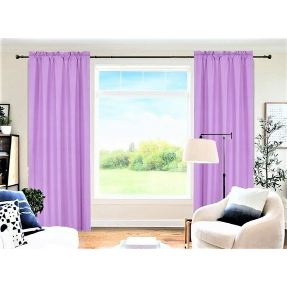 1 Set Solid Foam Backing Lined Room Darkening Blackout Window Curtain Panel Treatment Drape Rod Pocket Matte in Different Sizes 84", LILAC R64