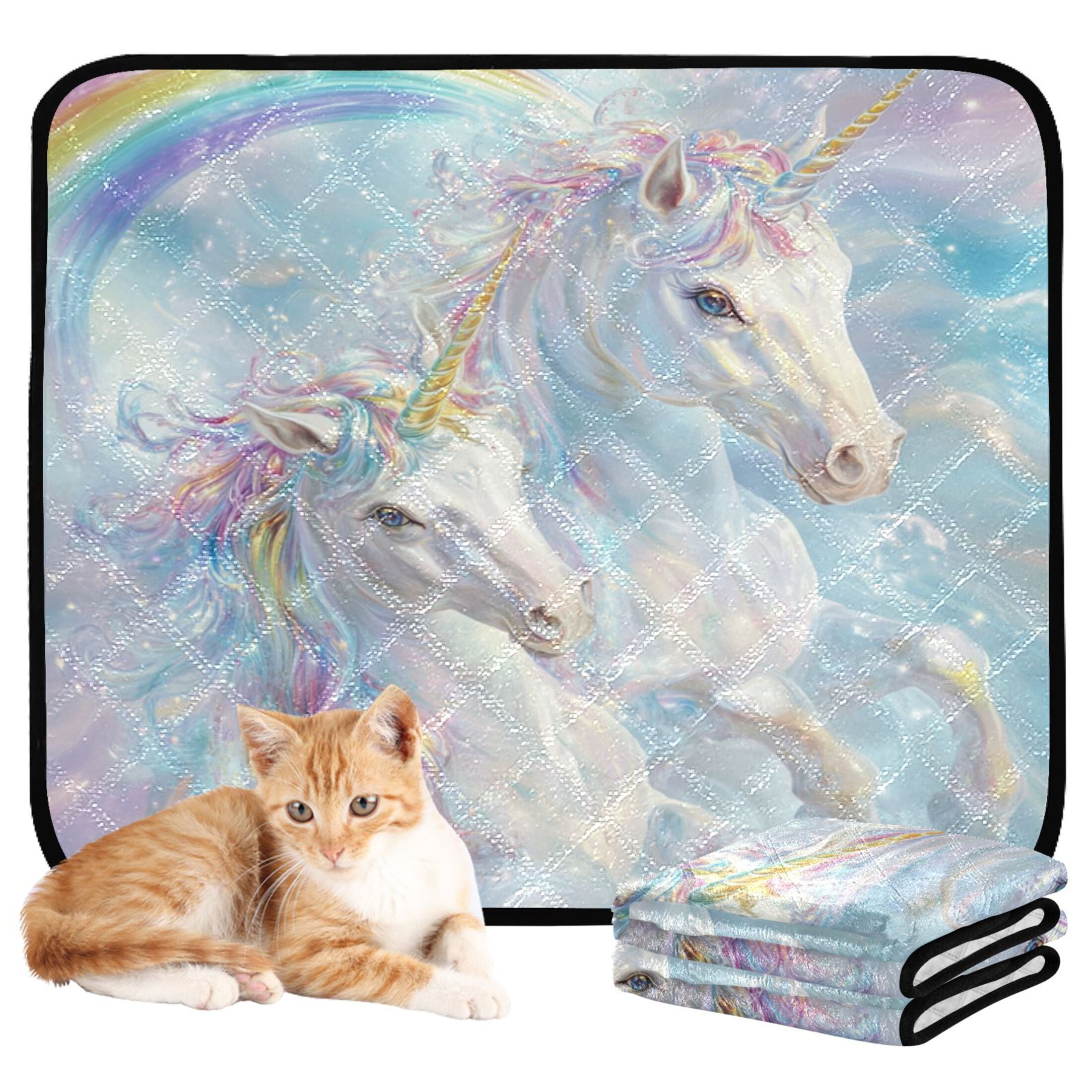 Qxltty Rainbow Unicorns Cat litter Pads Pet Set of 2 Diaper Mats Center Anti-leakage Layer Absorbent Soft and Comfortable
