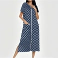 thumbnail image 2 of SMihono Lightweight Housecoats for Women Short Sleeve Front Zipper Bathrobes Stars Print Loose Lounge Loungewear Nightgown with Pocket Navy L, 2 of 7