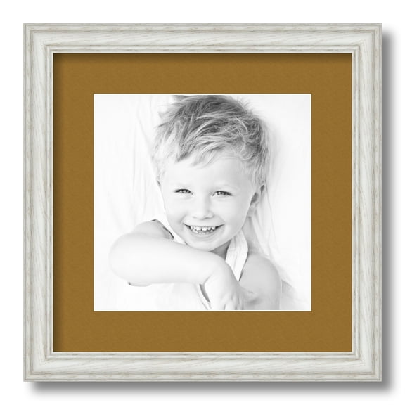 ArtToFrames 13x13" Matted Picture Frame with 9x9" Single Mat Photo Opening Framed in 1.25" Off White Wash on Ash and 2" El Dorado Mat (FWM-4098-13x13)