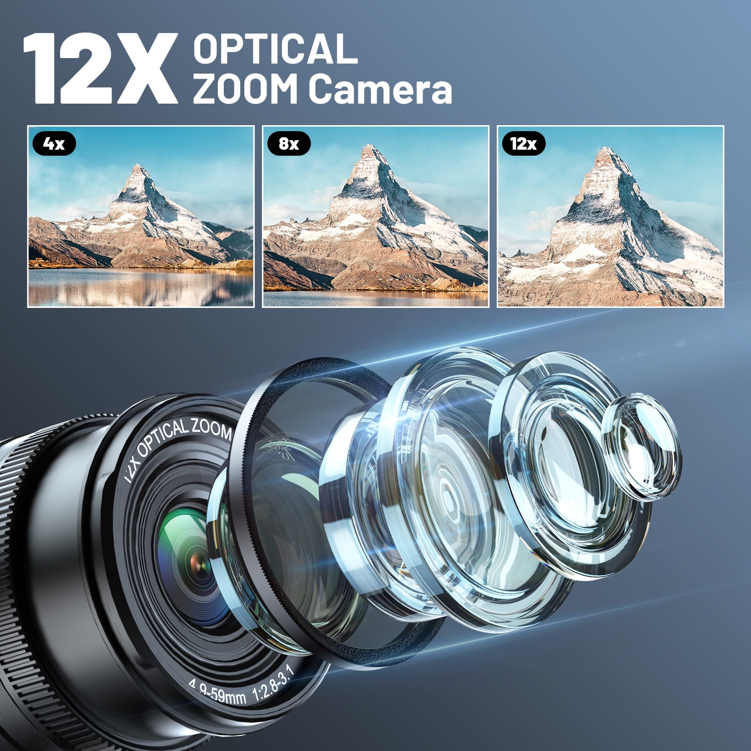 Campark AC21 72MP Autofocus Digital Camera with 12X Option Zoom 4K/30FPS Video, WiFi, 64GB Card