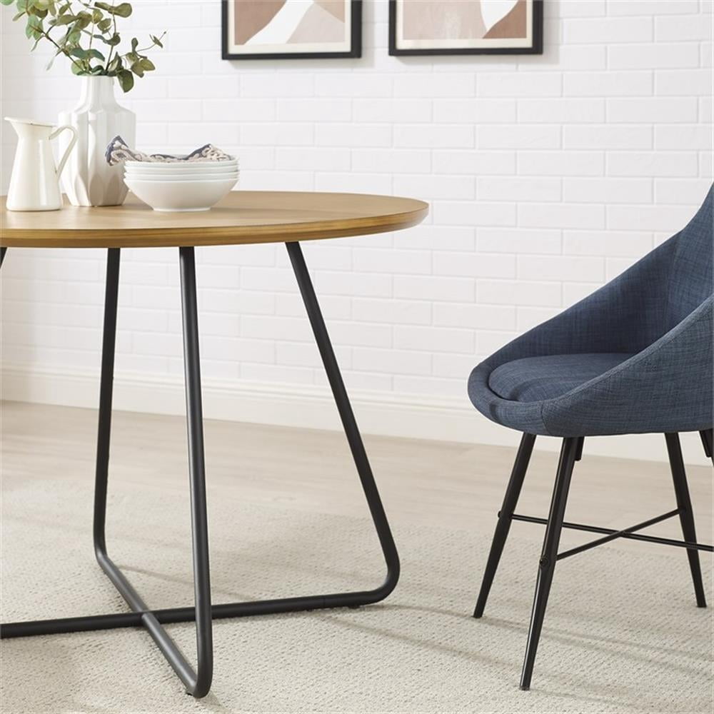 Bowery Hill 40" Modern Veneer and Metal Round Dining Table in English Oak