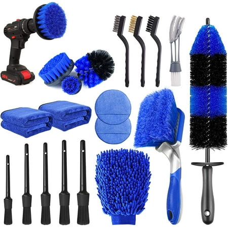 27Pcs Car Detailing Kit, Car Detailing Brush Set, Auto Detailing Drill Brush Set, Car Detailing Brushes, Car Wash Kit, Car Accessories, Car Cleaning Tools Kit for Interior, Exterior, Wheels