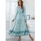 thumbnail image 4 of TEELYNN Vestido largo con estampado floral étnico de rayón de algodón vintage para mujer, vestido informal de manga larga estilo bohemio para otoño, vestidos con cuello en V, 4 of 5