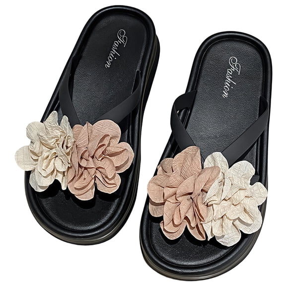 Women's Flower Thick Sole Slide Sandals, Cute Non-Slip Summer Flip Flops