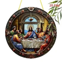 HELLOYOUNG Vintage Last Supper Decor: Circular Wall Art for Dining Room & Farmhouse, Religious Wall Hangings & Ornaments