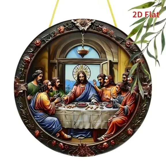 HELLOYOUNG Vintage Last Supper Decor: Circular Wall Art for Dining Room & Farmhouse, Religious Wall Hangings & Ornaments