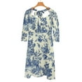 thumbnail image 6 of Blue Willow Chinoiserie Blue And White Women's 3/4 Sleeve Dresses Elegant A-Line Midi Dress Flare Summer Casual Sundress, 6 of 9