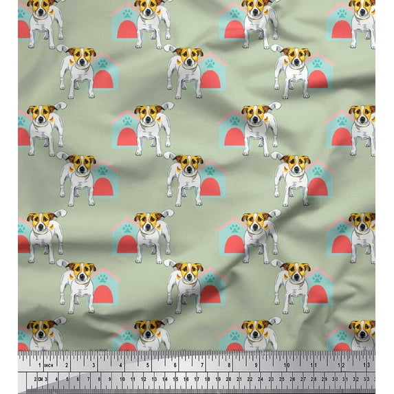 Soimoi Cotton Duck Fabric Hut & Jack Russell Terrier Dog Printed Fabric 1 Yard 56 Inch Wide