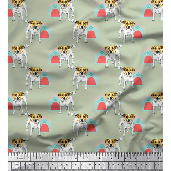 Soimoi Cotton Duck Fabric Hut & Jack Russell Terrier Dog Print Fabric by Yard 42 Inch Wide