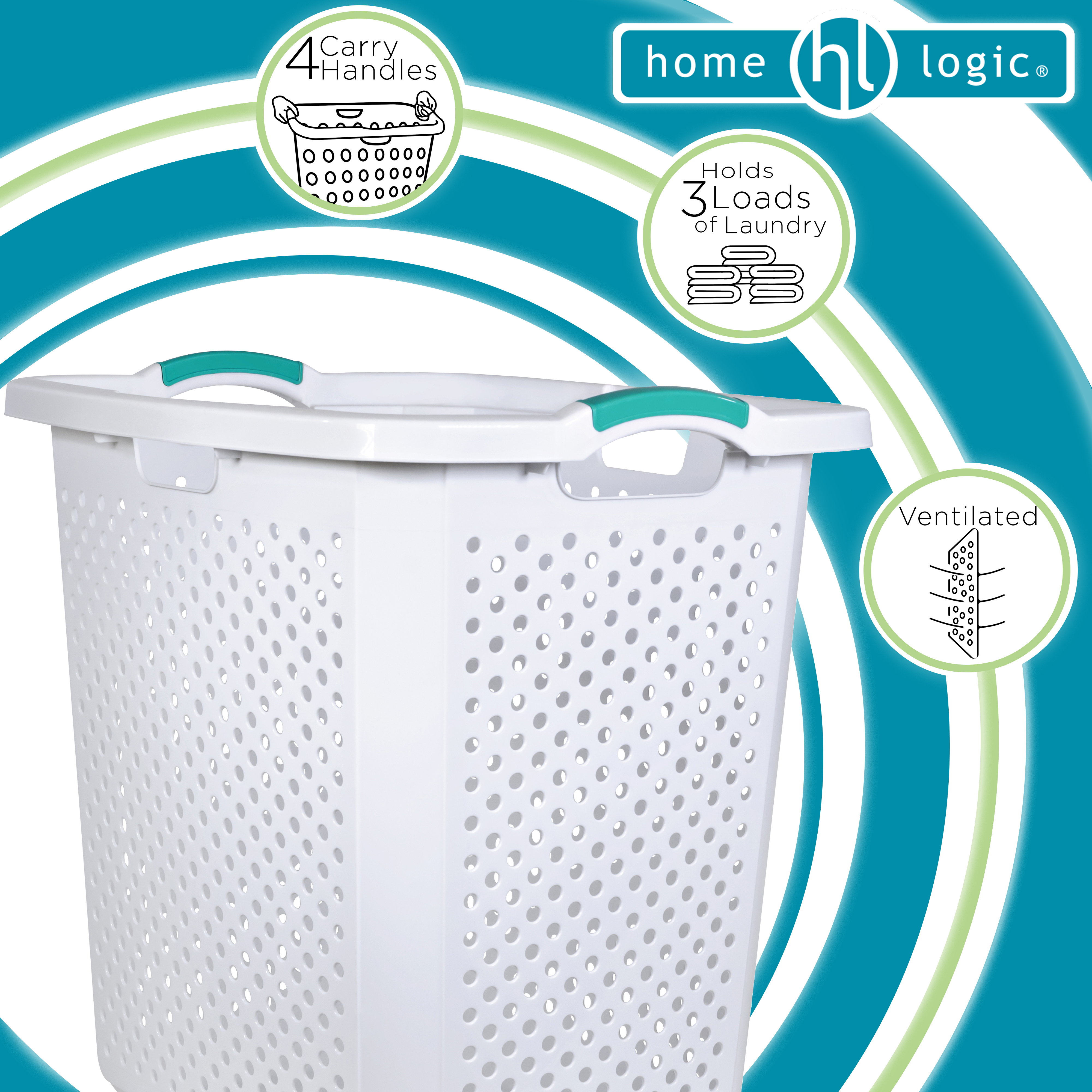 Home Logic Plastic Laundry Hamper, White, 2.5 Bushel photo 5